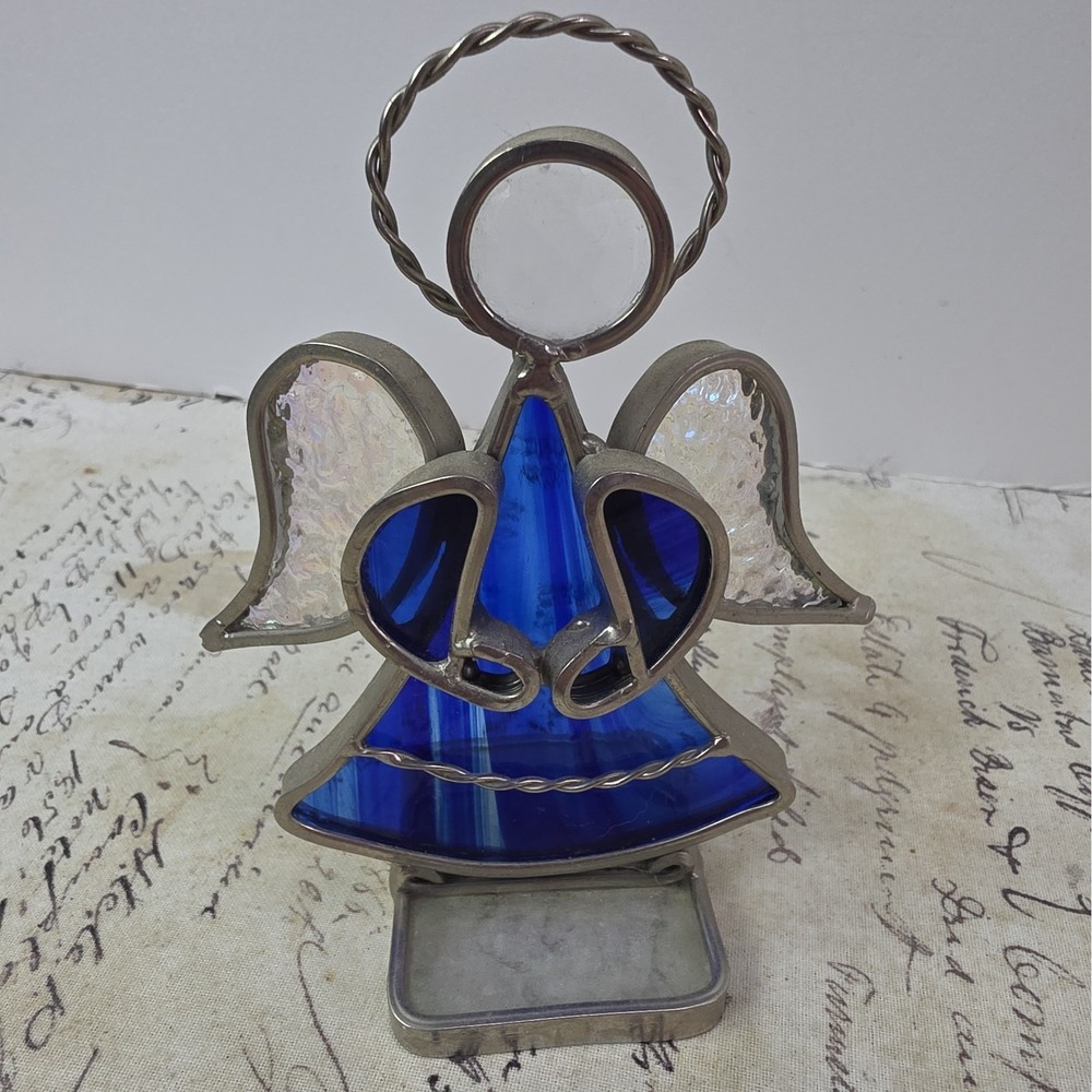 Blue Stained Glass Angel Figurine Christmas Holiday Decor